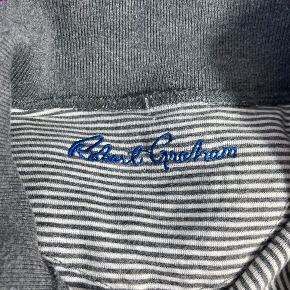 Robert Graham Grey Stripe Trim Quarter Zip Sweater Sz XL - Picture 4 of 9